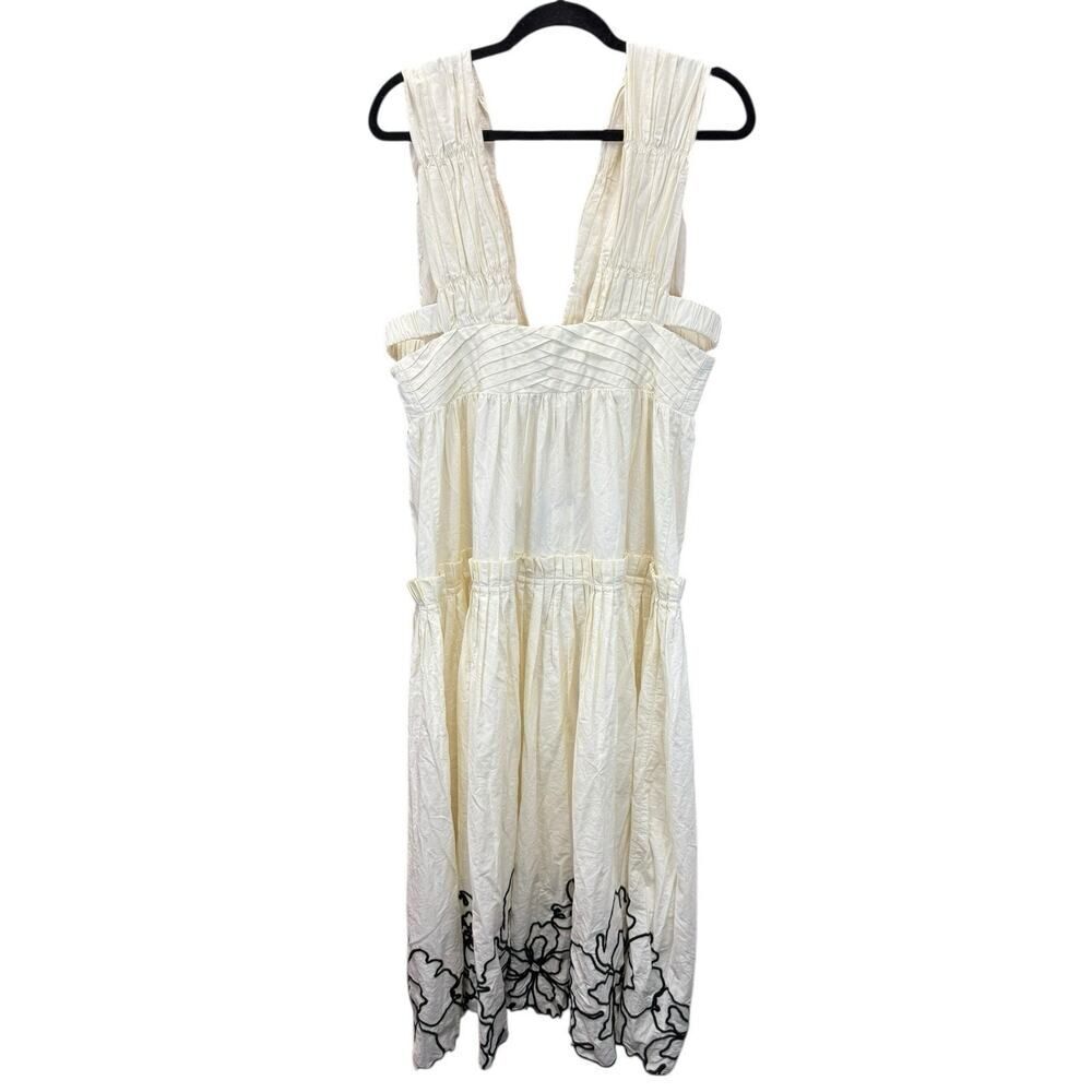 New Anthropologie Forever That Girl Tiered Deep V Cream Embroidered Dress L - Picture 6 of 12